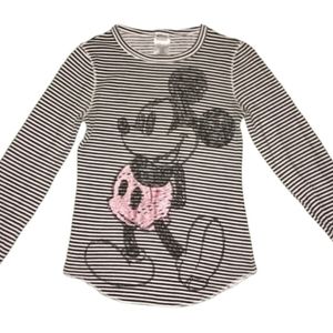 Disney Micky Mouse Top Waffle Knit Black White Striped Girls Size Medium Shirt